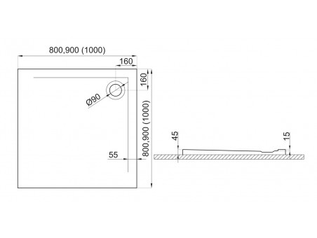 Duschwanne Viereck Geosa 80x80 Schwarz, Steinoptik | Ablaufgarnitur im SET !