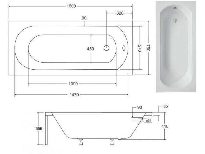 Badewanne Rechteck Intrica 160x75 |... Badewanne Rechteck Intrica 160x75 |...