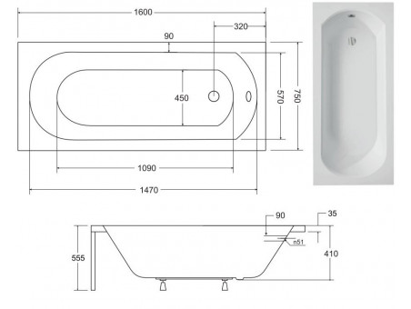 Badewanne Rechteck Intrica 160x75 | Ablauf Viega & Füße GRATIS !