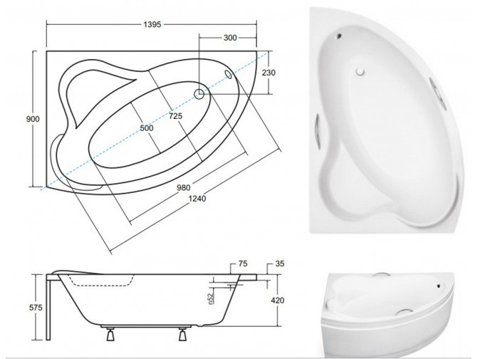 Badewanne Eckwanne Ada 140x90 Links |... Badewanne Eckwanne Ada 140x90 Links |...