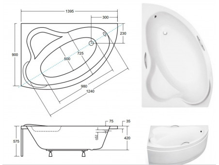 Badewanne Eckwanne Ada 140x90 Links | Ablauf Viega & Füße GRATIS !