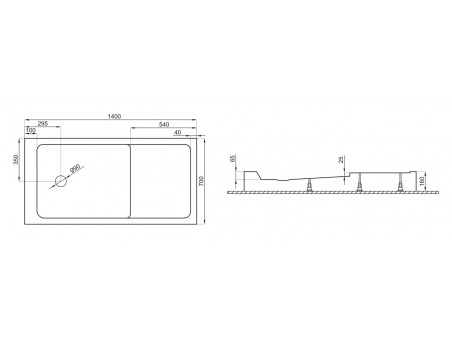 Duschwanne Rechteck Marsa 140x70x6,5 | Ablaufgarnitur & Füße im SET!