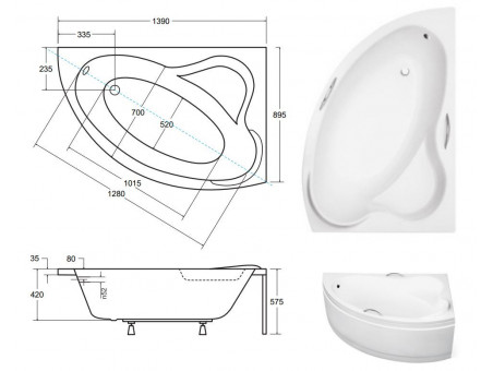 Badewanne Eckwanne Ada 140x90 Rechts| Ablauf Viega & Füße GRATIS !